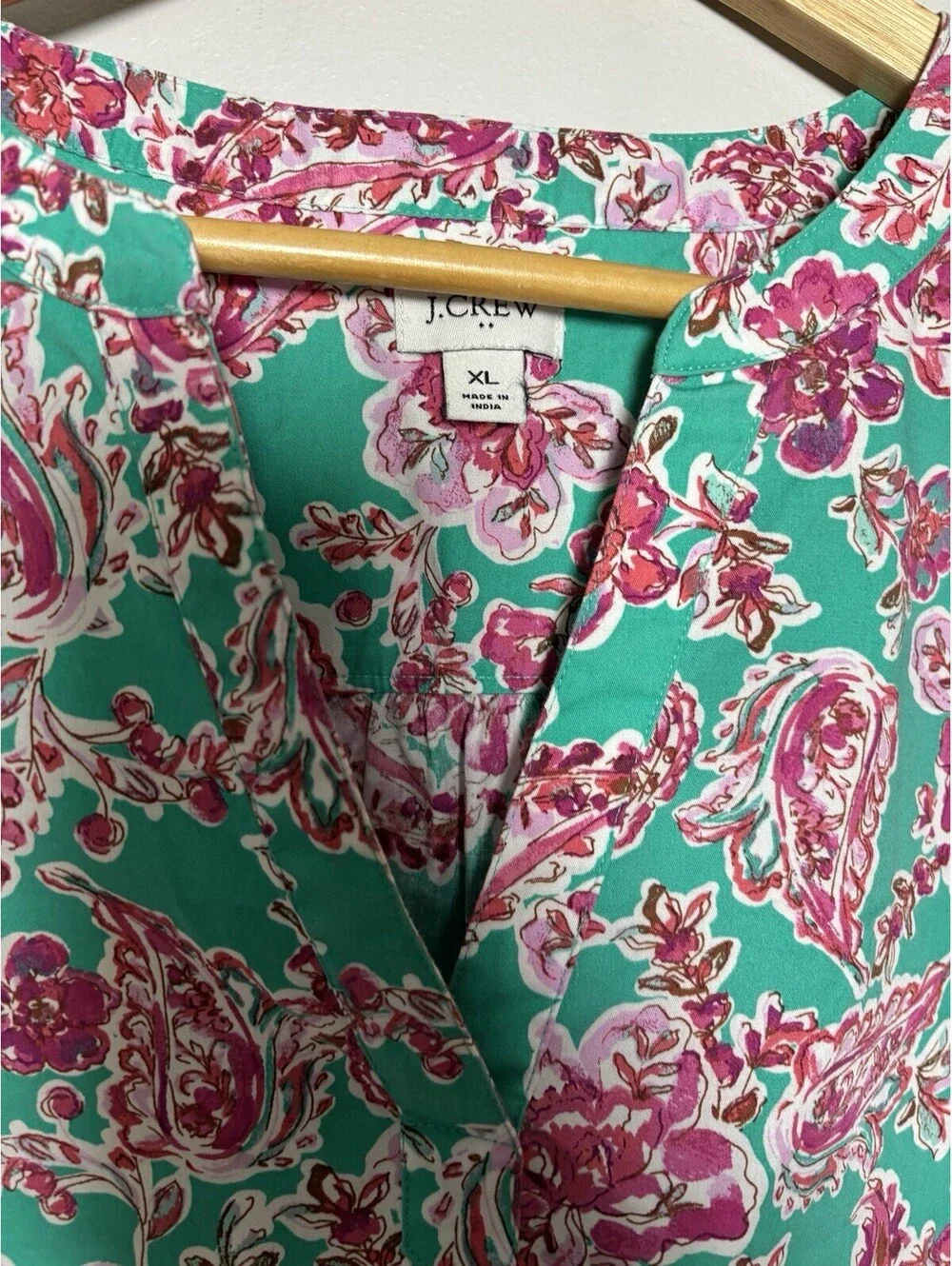 J.Crew Women Size  XL Floral  Puff Sleeve Cotton Blouse Green Pink  Style#CA199